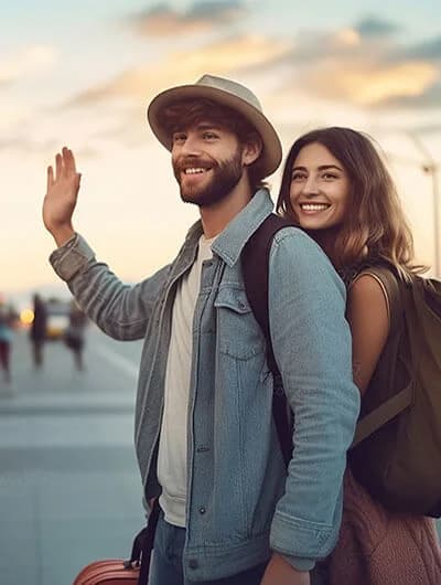 Two students arriving at the airport